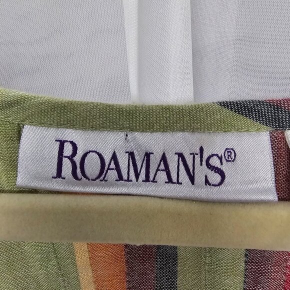 Roaman's Green Rainbow Striped Peasant Blouse Pintuck Festival 32W - Picture 7 of 10